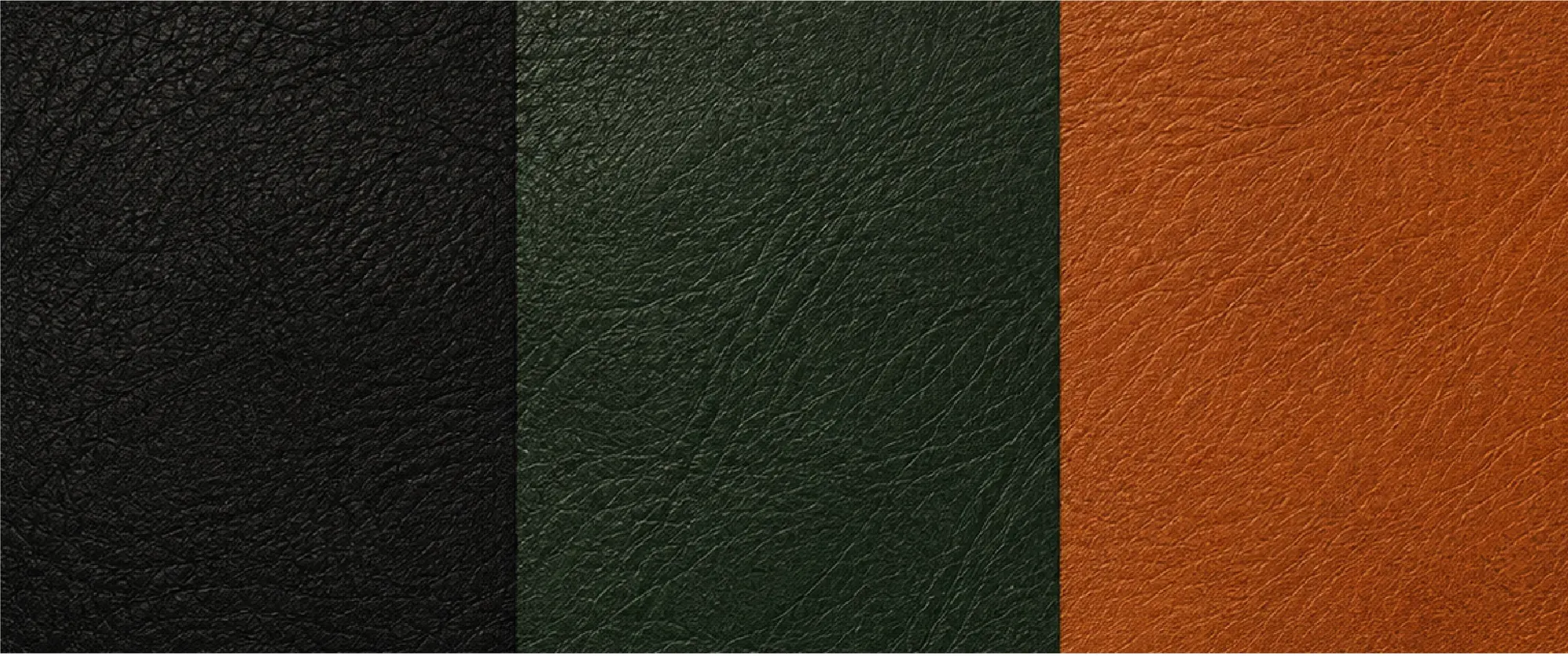 Cius Leather Crazy Black, Frisco Forest Green ve Pueblo Cognac deri yüzeyleri