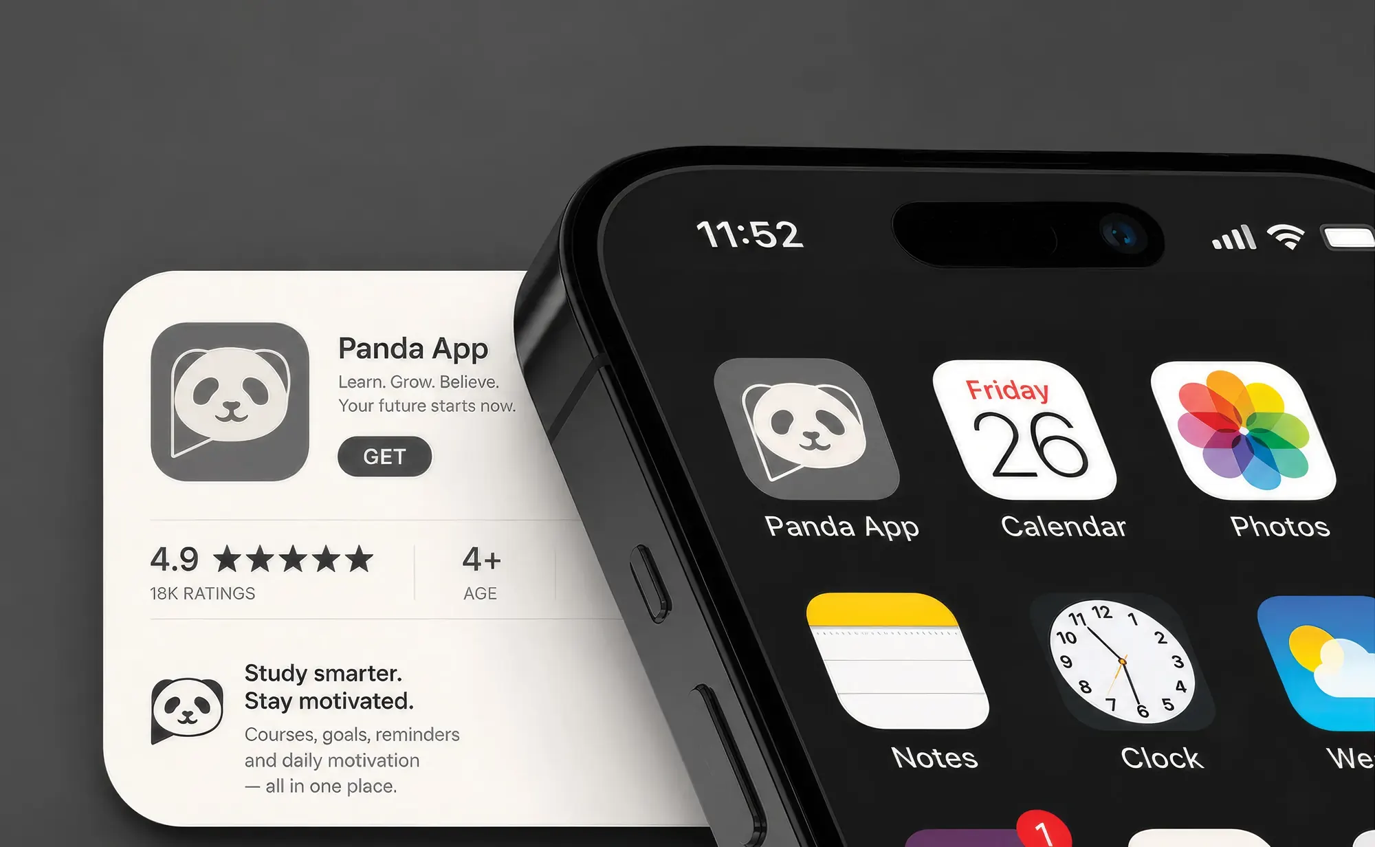 Panda App uygulama mağazası ve telefon uygulama ikonu mockup
