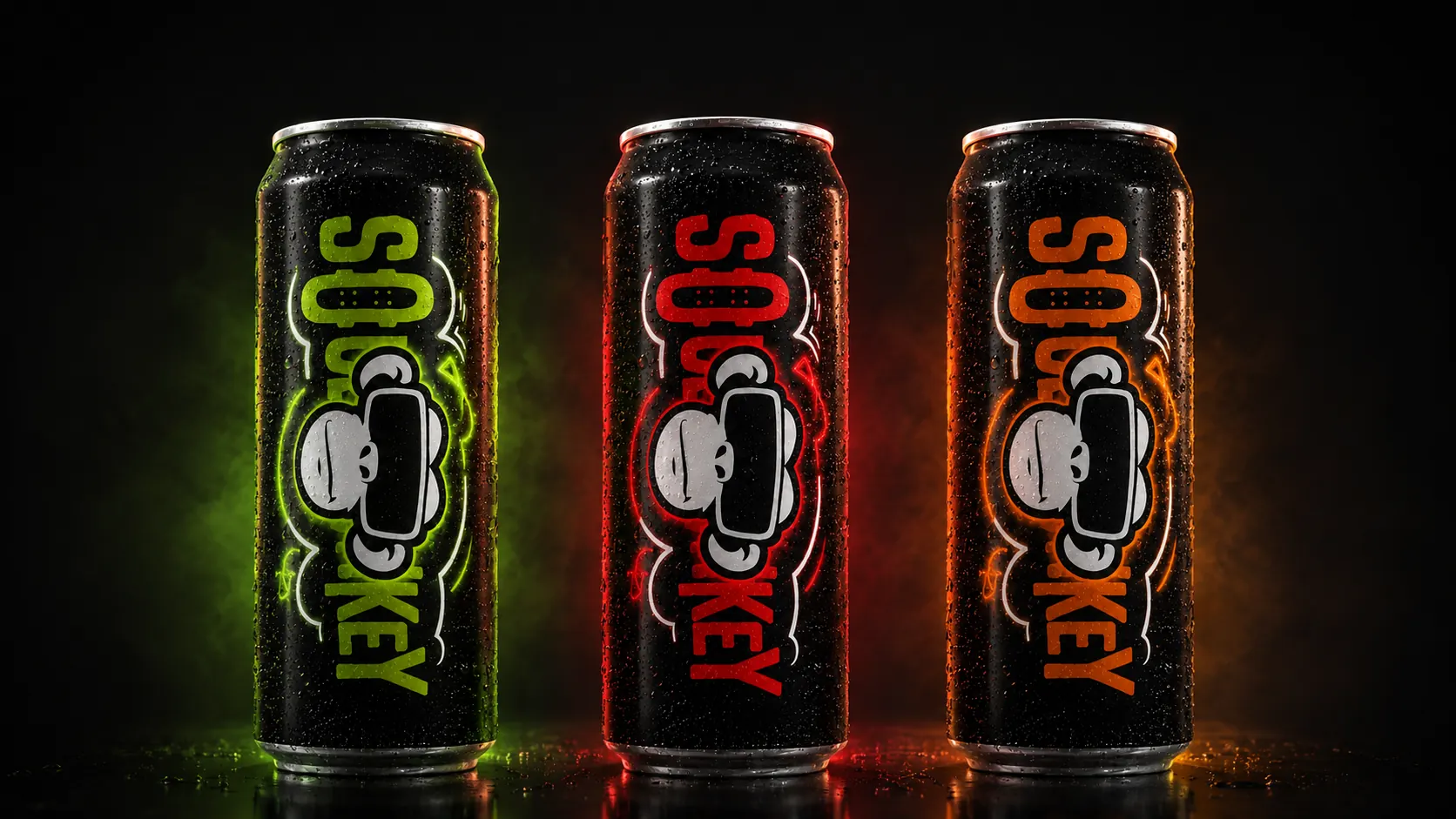 Soul Monkey üçlü enerji içeceği ambalajı