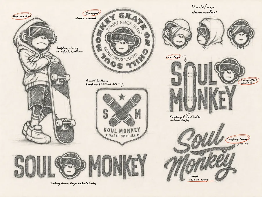 Soul Monkey eskiz ve araştırma çizimleri